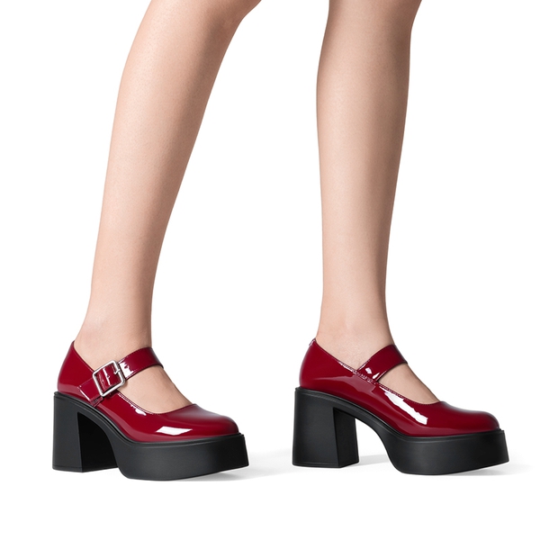 Platform Mary Jane Pumps - BURGUNDY - 1